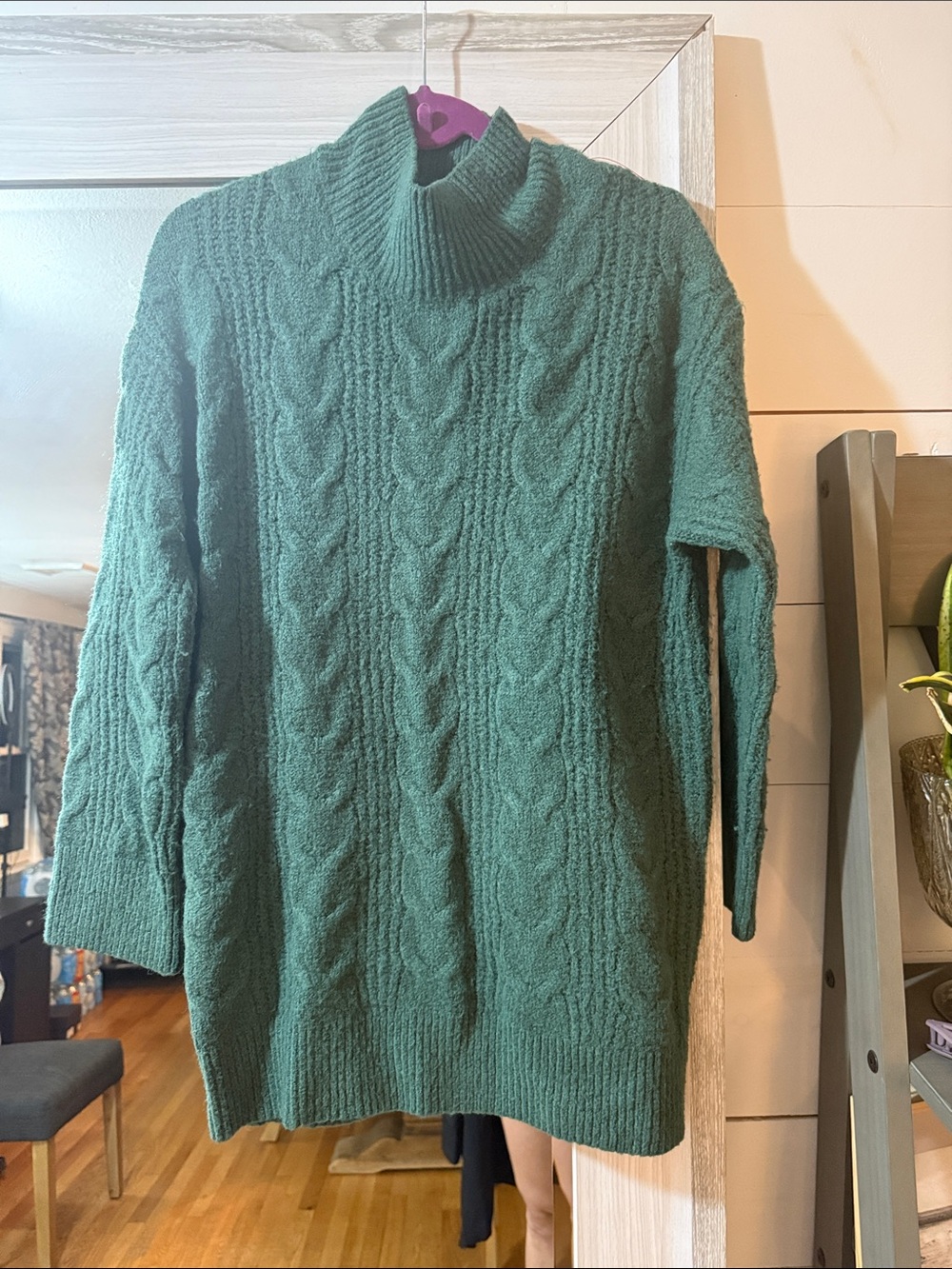 Knox Rose Emerald Green Cable Turtleneck Sweater